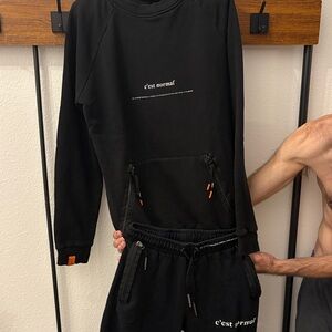 Black 'C'est Normal' Sweatshirt and Joggers Set